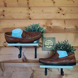 Ecco Brown Leather Basketweave Woven Moc Driving Loafer Dress Shoes Sz 43/9/9.5